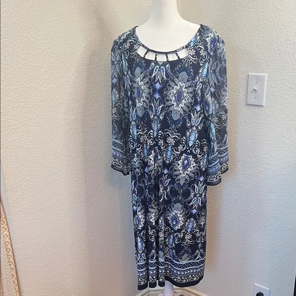 Studio One New York Elegant Blue Patterned Sheath Dress